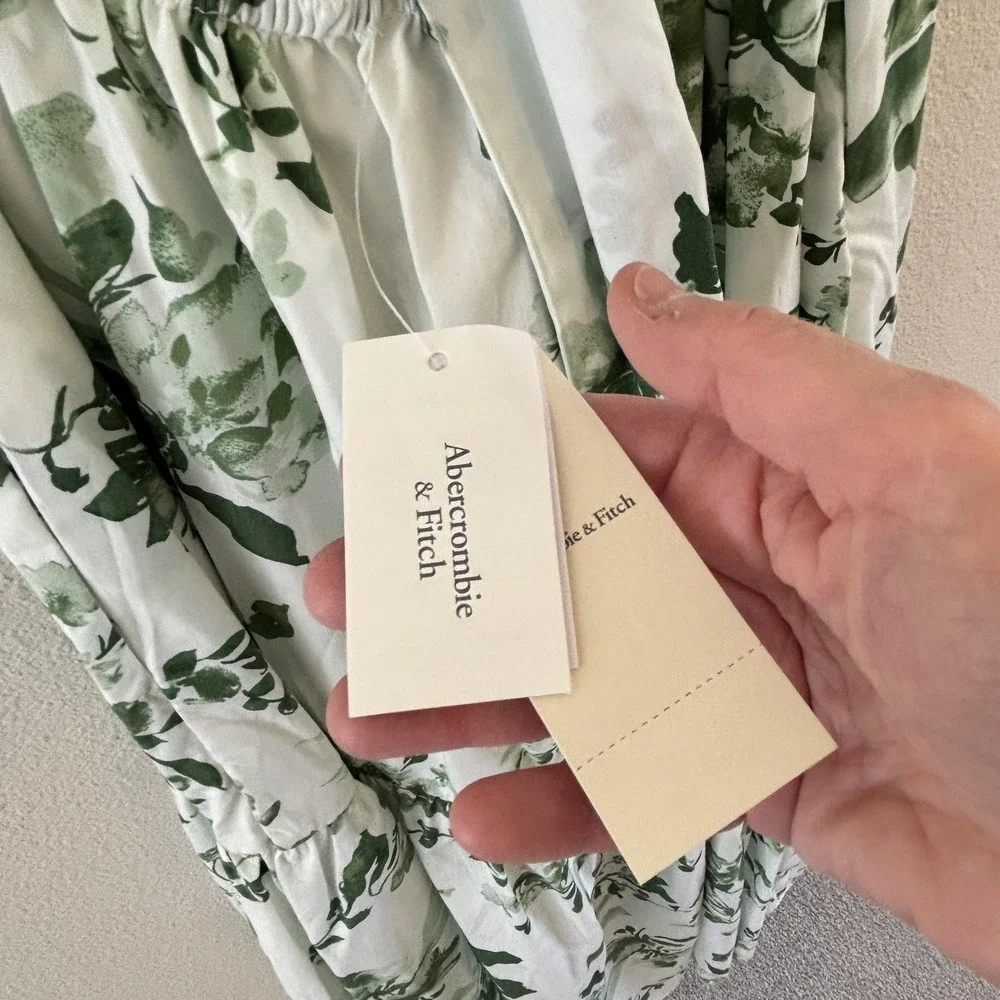 Abercrombie & Fitch Bow Back Floral Tiered Maxi Womens M Green Ruffle Boho NWT